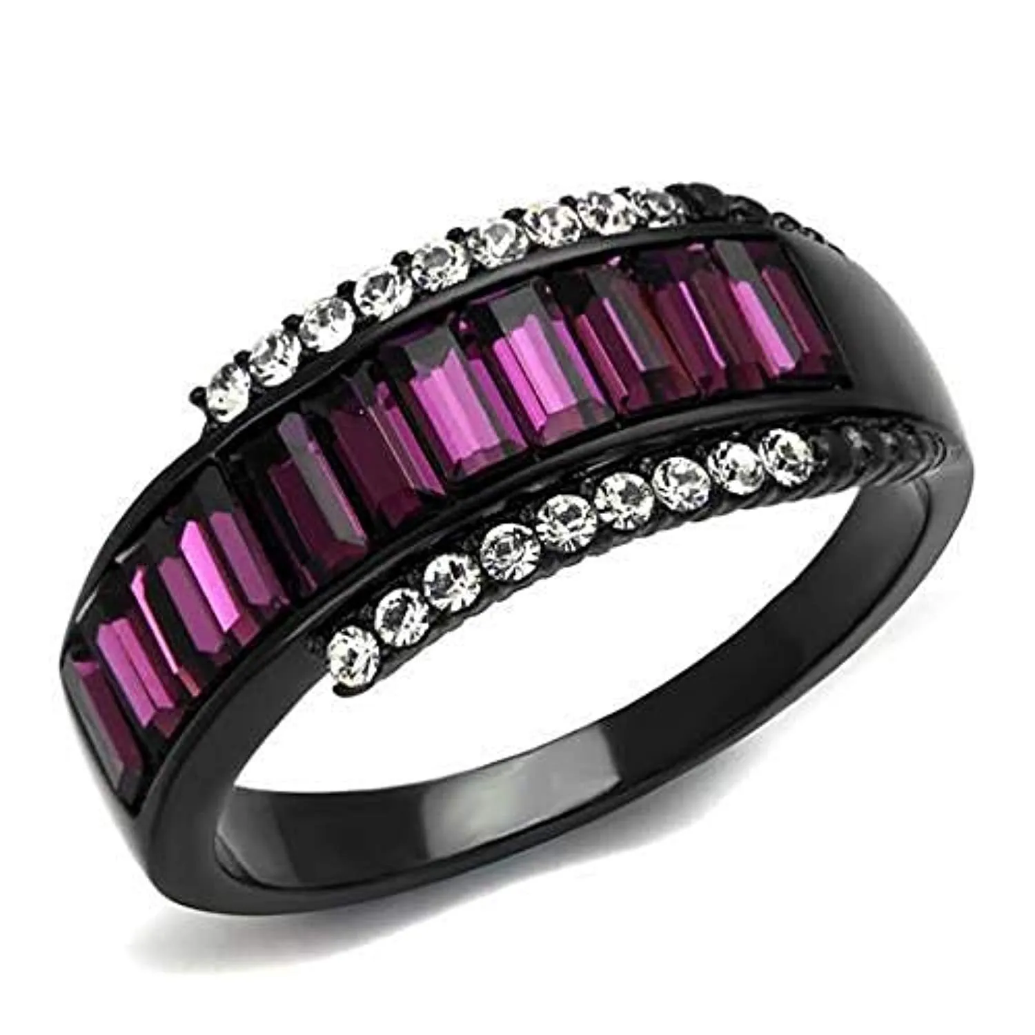 WildKlass Stainless Steel Ring IP Black Women Top Grade Crystal Amethyst