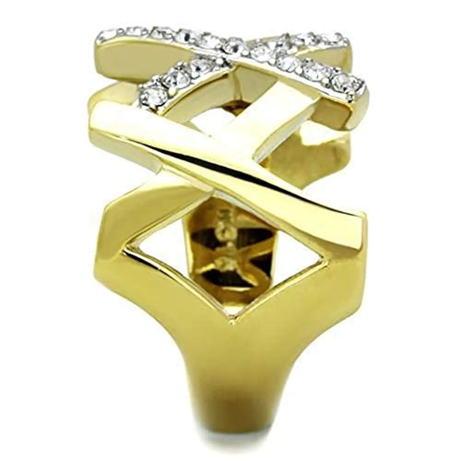 WildKlass Stainless Steel Ring Two-Tone IP Gold Women Top Grade Crystal Clear