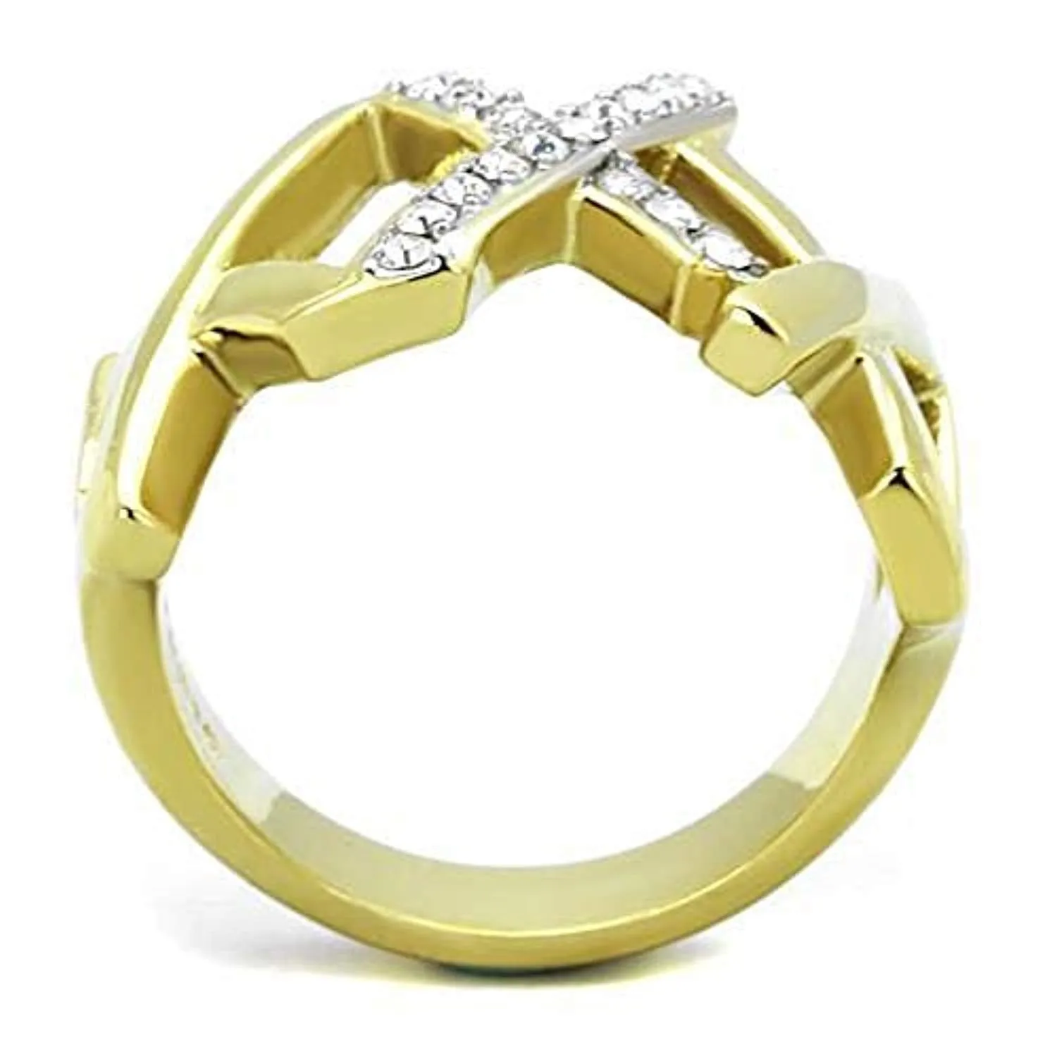 WildKlass Stainless Steel Ring Two-Tone IP Gold Women Top Grade Crystal Clear